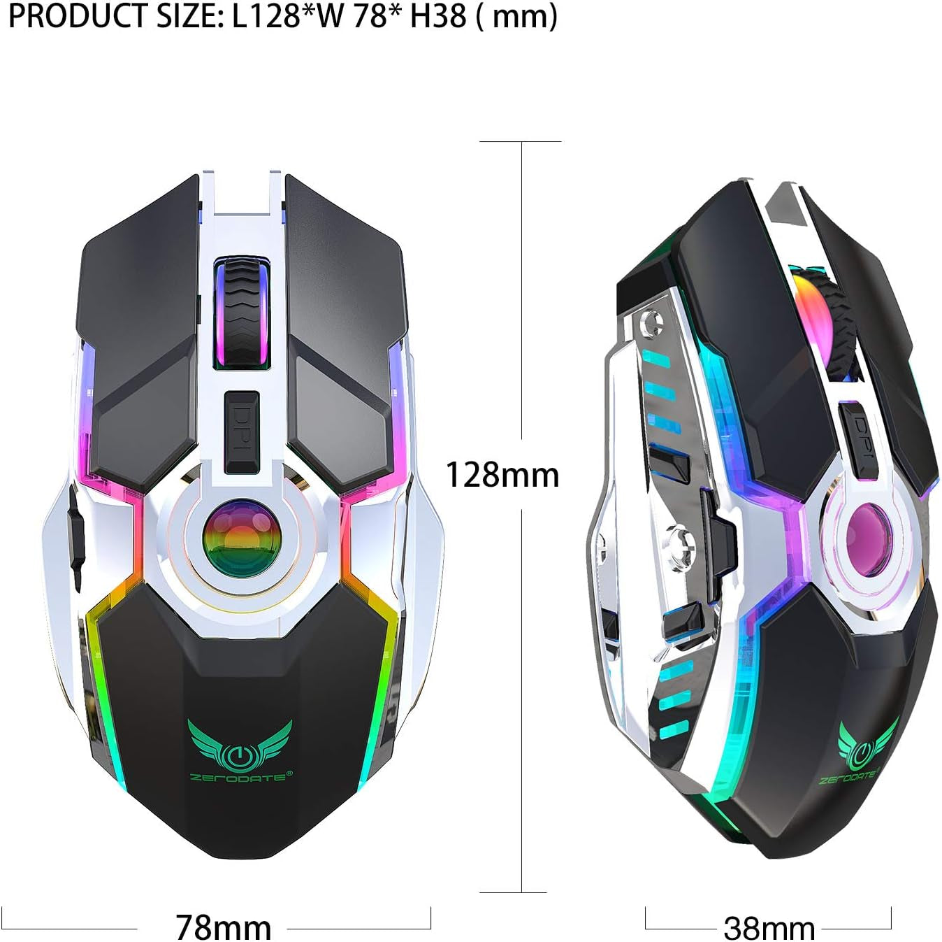 HXMJ- Rechargeable Wireless Gaming Mice with USB Receiver and Decompress Crystal Ball-Black