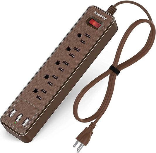 4.5 Ft 10A Surge Protector Power Strip with 5 Outlets & 3 USB Ports, Mountable Light, Brown