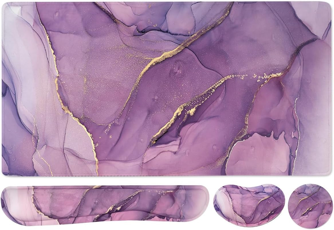 4-In-1 Large Gaming Mouse Pad, Keyboard Wrist Rest Pad & Wrist Support Mousepad Set, Extended Desk Pad Waterproof Desk Mat for Home Office Study Game-Beach