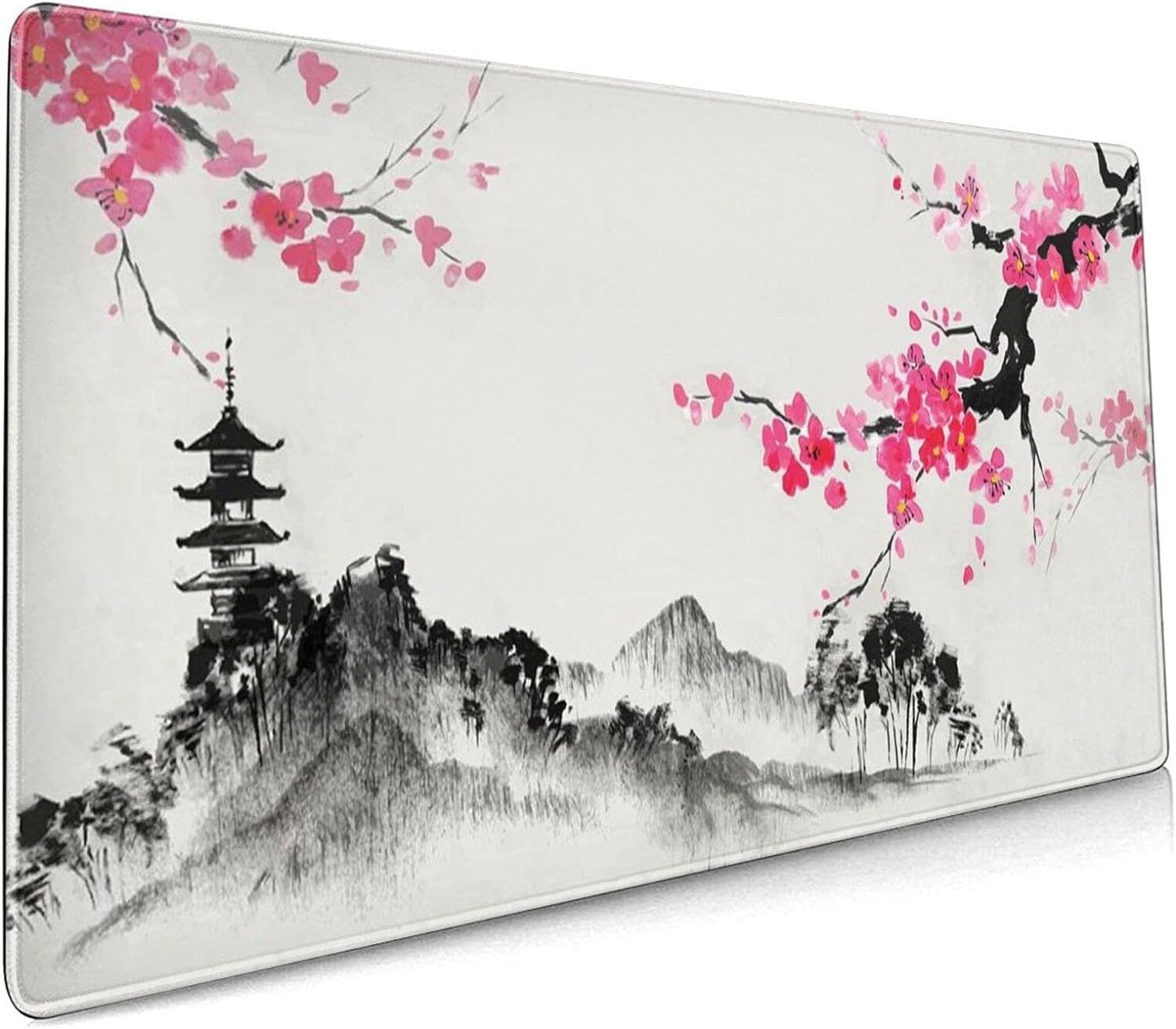 Japanese Cherry Blossom Sakura Large Gaming Mouse Pad 31.5×11.8 Inch XL Extended Waterproof Moudepads Non-Slip Rubber Base Keyboard Mat for Work/Office/Home