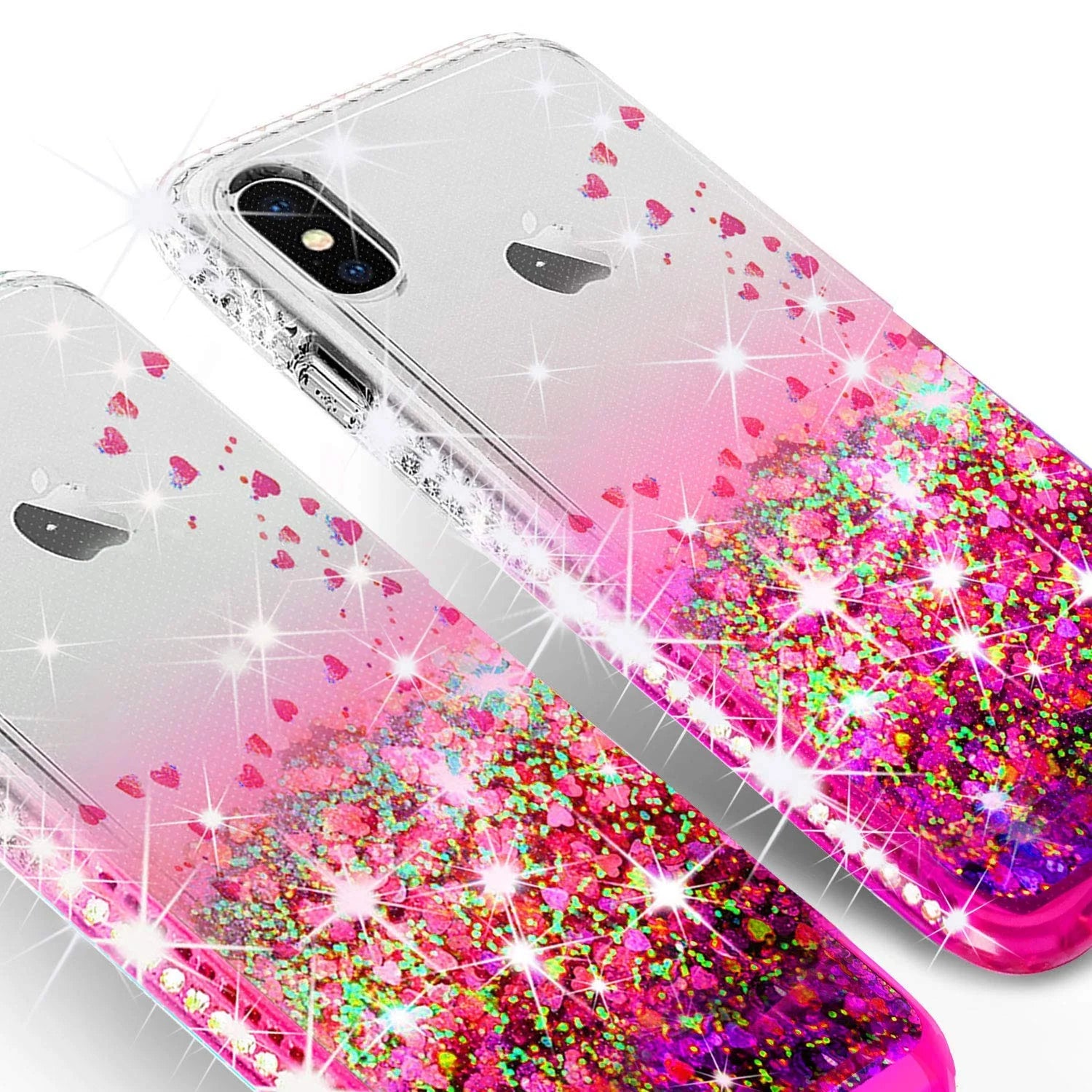 Compatible for Apple Iphone XR Case, with [Temper Glass Screen Protector]  Diamond Glitter Liquid Quicksand Cover Cute Girl Women Phone Case for Iphone XR 6.1 [Cear/Pink]