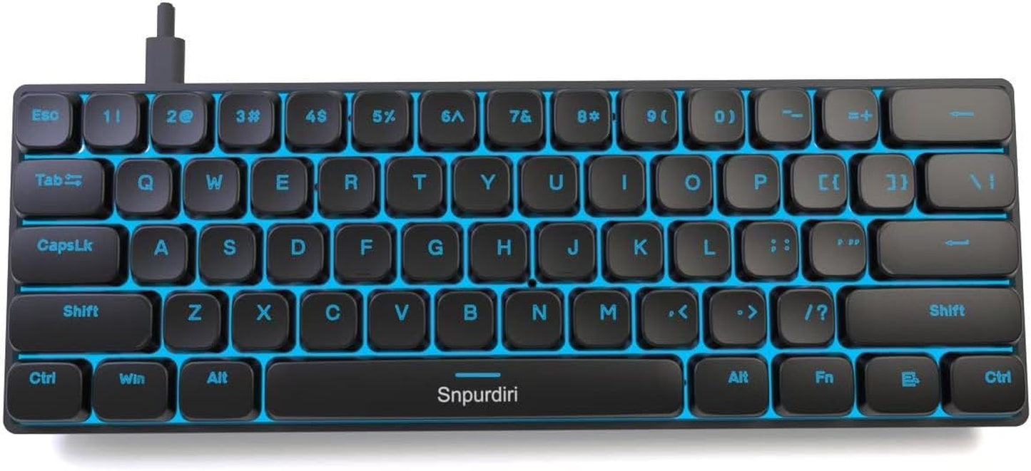 Snpurdiri 60% Wired Mechanical Keyboard, Mini Gaming Keyboard with 61 Keys for PC, Windows XP, Win 7, Win 10 (Black-Red, Red Switches)