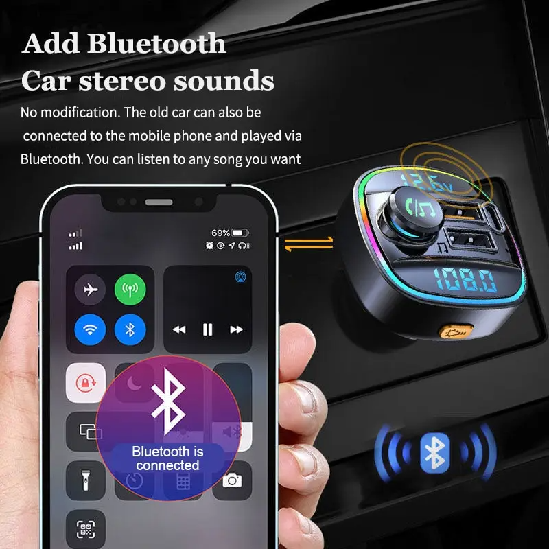 Bluetooth 5.0 Car Wireless FM Transmitter Adapter USB PD Charger AUX