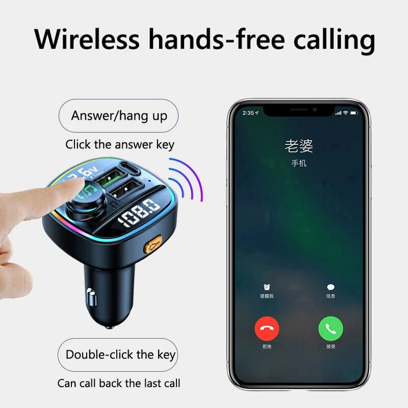 Bluetooth 5.0 Car Wireless FM Transmitter Adapter USB PD Charger AUX