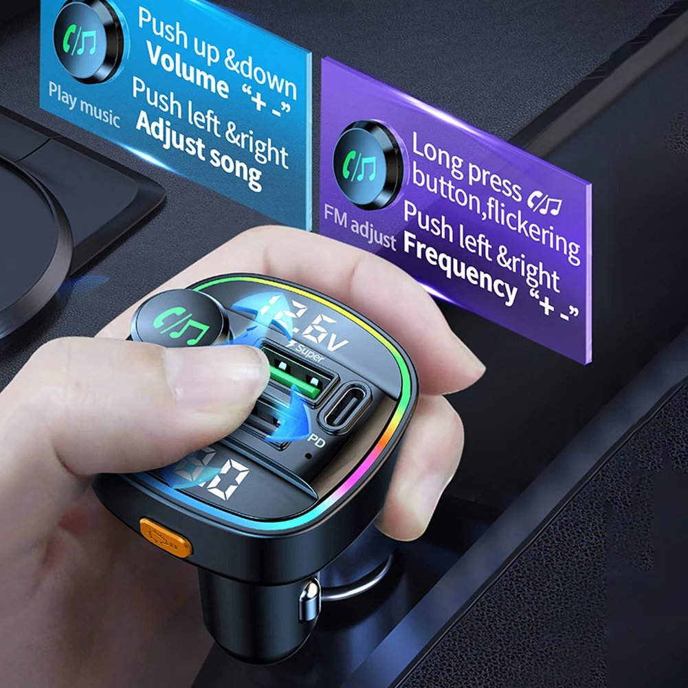 Bluetooth 5.0 Car Wireless FM Transmitter Adapter USB PD Charger AUX