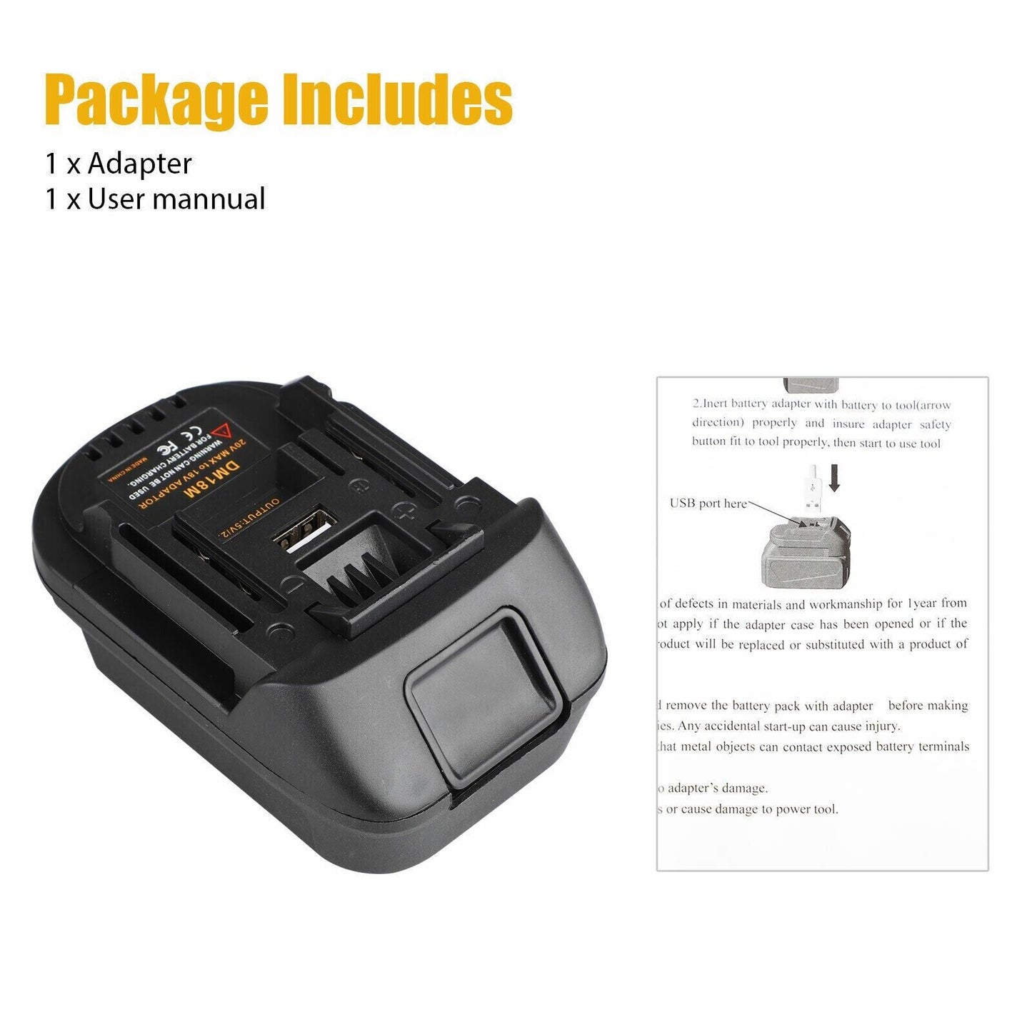 USB Battery Adapter Converter For 20V DEWALT Milwaukee M18 Convert To