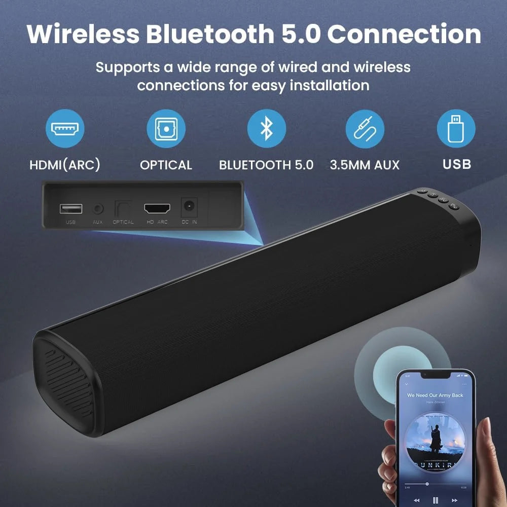Sound Bar with Subwoofer, Wired & Wireless Bluetooth Soundbar for TV, 3D Surround Home Audio TV Speakers