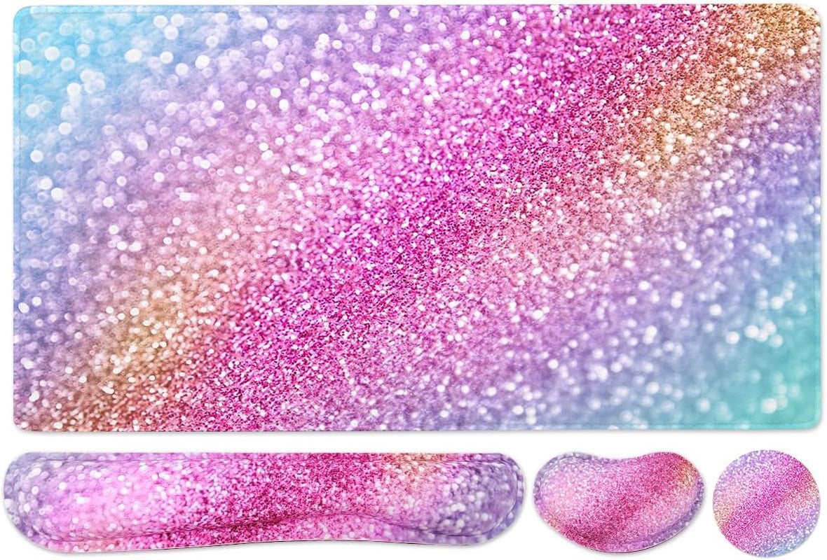 4-In-1 Large Gaming Mouse Pad, Keyboard Wrist Rest Pad & Wrist Support Mousepad Set, Extended Desk Pad Waterproof Desk Mat for Home Office Study Game-Beach