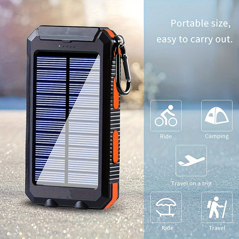 1pc, 8000mAh Solar Power Bank, Solar Charger Portable Charger External Battery Pack USB C Output Port Waterproof Solar Panel Charger With Dual LED Flashlights For IOS, Android And Outdoor Camping