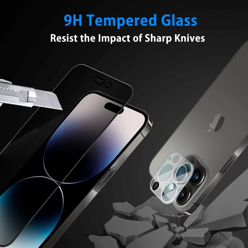 Compatible with Iphone 14 Pro Max/ Iphone 14 Pro/ Iphone 14/ Iphone 14 plus Privacy Screen Protector + Camera Lens Protector,Anti Scratch 9H Tempered Glass Screen Protector Film - [2 + 2 Pack]