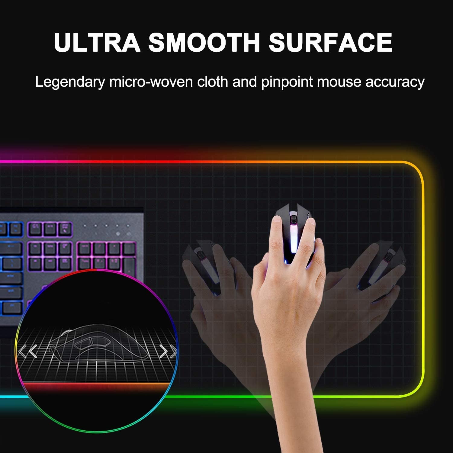 REAWUL Large RGB Gaming Mouse Pad 14 Modes Oversized Glowing Led Extended Mousepad, Anti-Slip Rubber Base and Waterproof Surface, Extra Large Soft Led Computer Keyboard Mouse Mat - 31.5 X 11.8In