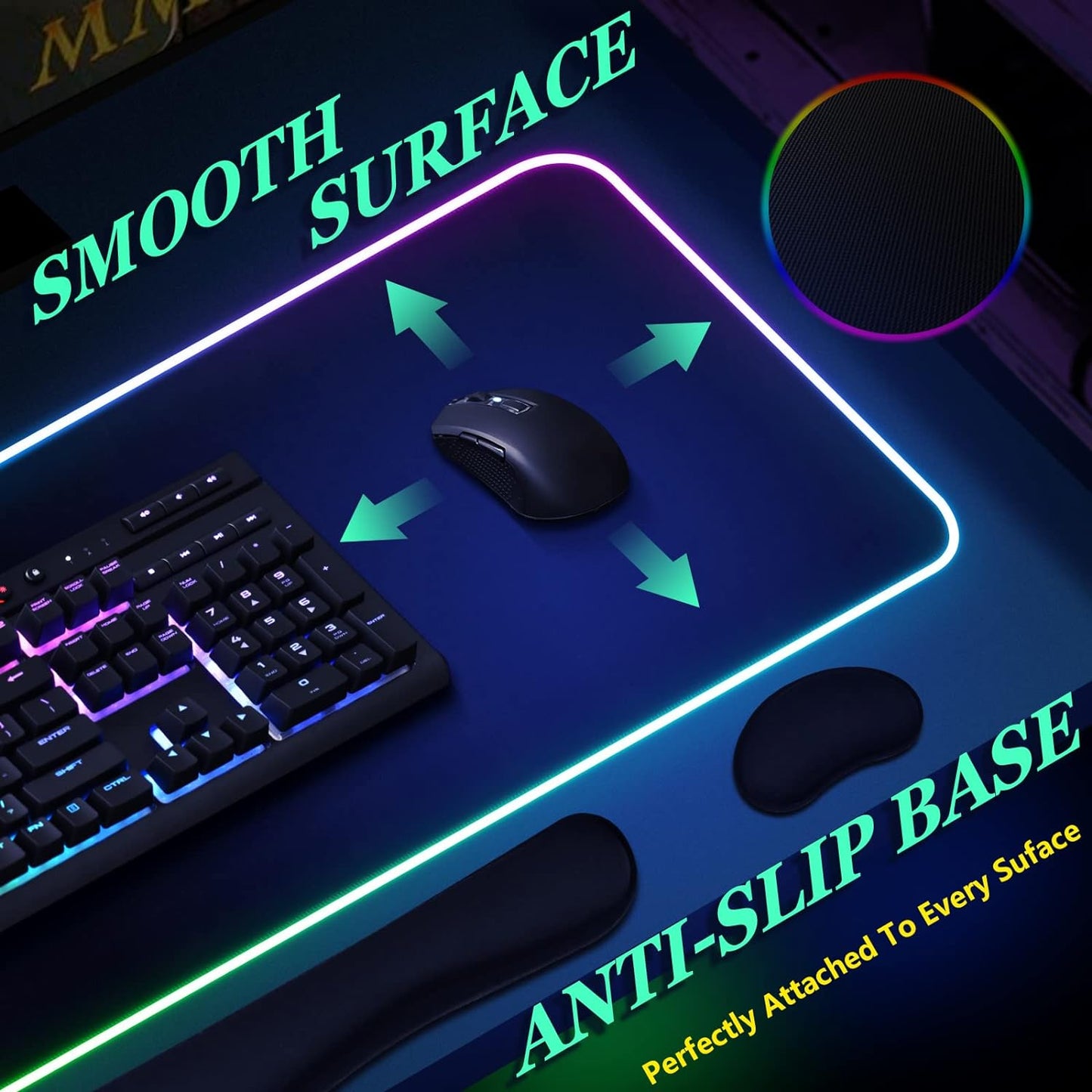 [3-In-1]Rgb Led Gaming Mouse Pad with Wrist Support,Ivienx Gaming Keyboard Mat Mouse Pad[31.5×11.8 In][Black],Light up Mouse Pad Mouse Pad Wrist Support with [15 Light Modes][2 Brightness Levels]
