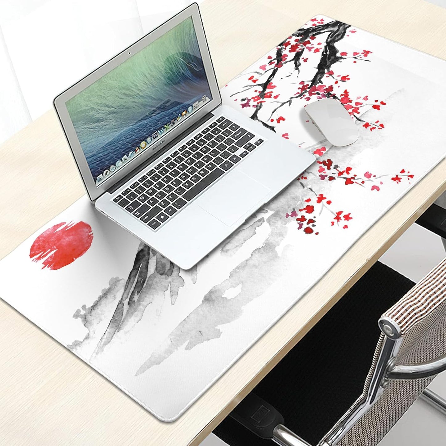 Japanese Cherry Blossom Sakura Large Gaming Mouse Pad 31.5×11.8 Inch XL Extended Waterproof Moudepads Non-Slip Rubber Base Keyboard Mat for Work/Office/Home