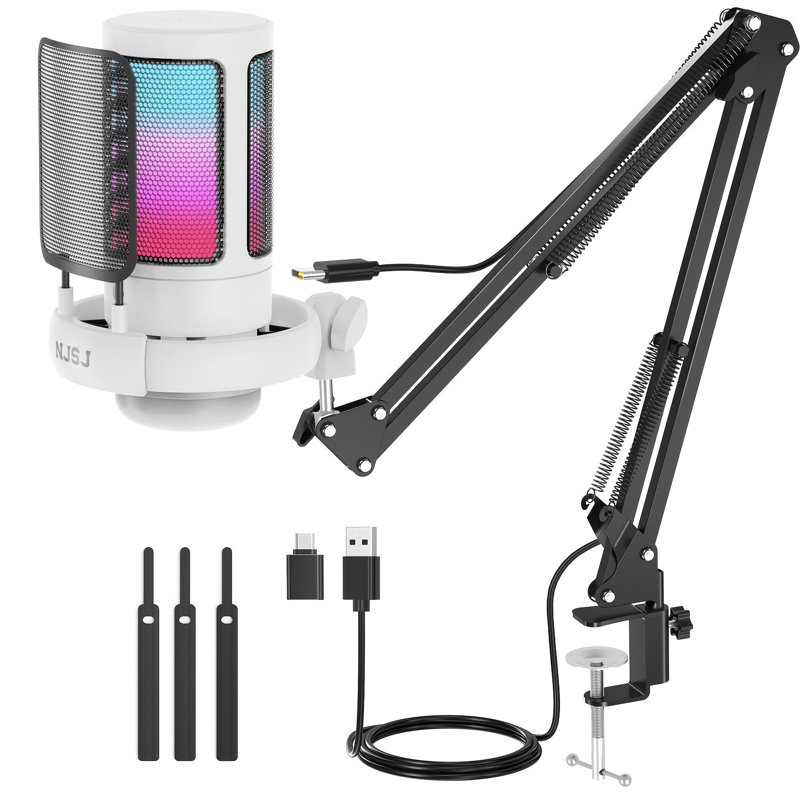 USB Condenser Microphone - Plug-and-Play for PC, PS4, PS5, Mac, and Phone with Touch Mute, Brilliant RGB Lighting, Gain Knob, Monitoring Jack, and Volume Control for Streaming, Podcasting, and Online Calls - NJSJ Brand