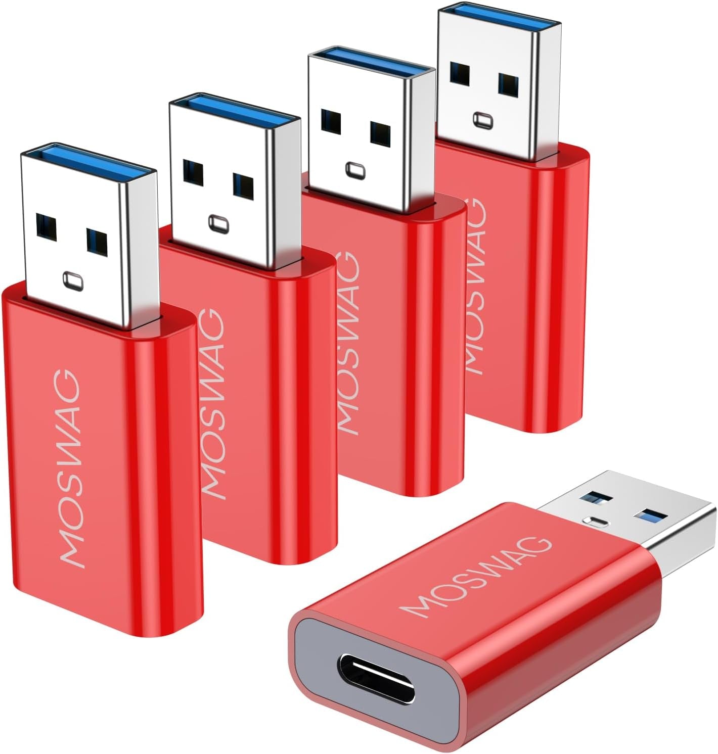 MOSWAG 3 Pack USB C to USB Adapter - Male to Female, Type-C to Type a Compatible with Apple Magsafe Charger, Mac, Laptops and Pcs
