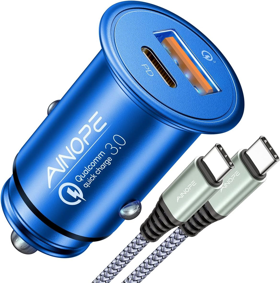 AINOPE USB C Car Charger Super Mini All Metal 54W Fast USB Car Charger PD&QC 3.0 Dual Port Car Adapter Compatible with Iphone 15 Pro Max 14 13 12 11 Pro Max XR XS Max 8 Galaxy S21/20-Red