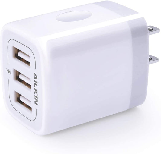 USB Charger Cube, Wall Charger Plug, AILKIN 3.1A 3-Muti Port USB Adapter Power Plug Charging Station Box Base for Iphone 15 14 13 12 Pro Max Mini SE 11 Pro Max/X/8/7, Samsung Phones USB Charging Block