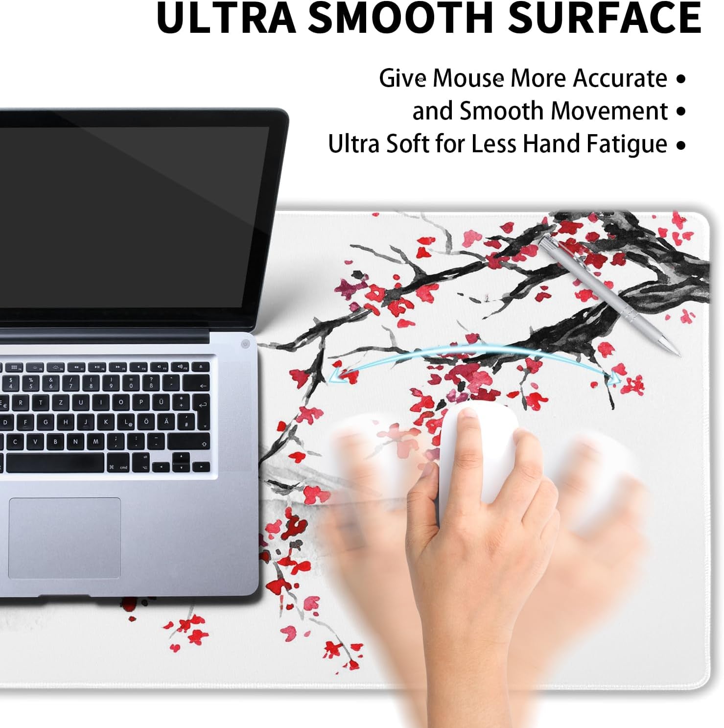 Japanese Cherry Blossom Sakura Large Gaming Mouse Pad 31.5×11.8 Inch XL Extended Waterproof Moudepads Non-Slip Rubber Base Keyboard Mat for Work/Office/Home