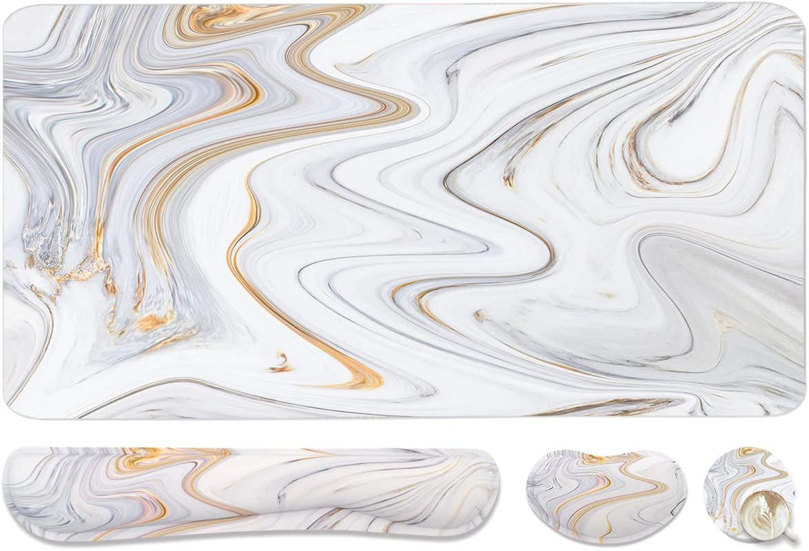 4-In-1 Large Gaming Mouse Pad, Keyboard Wrist Rest Pad & Wrist Support Mousepad Set, Extended Desk Pad Waterproof Desk Mat for Home Office Study Game-Beach