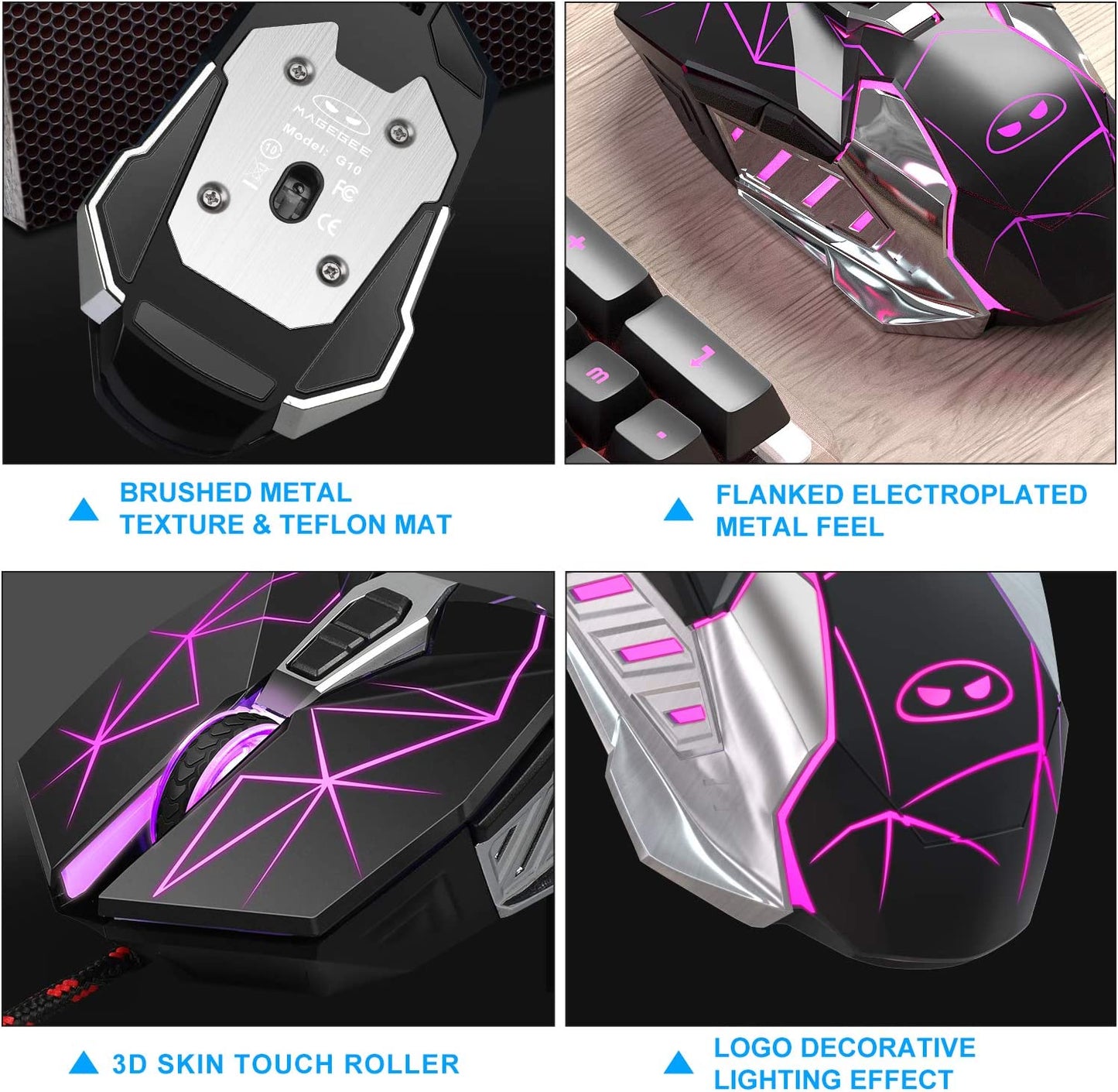 Magegee G10 Gaming Mouse Wired, 7 Colors Breathing LED Backlit Gaming Mouse, 6 Adjustable Speeds, Ergonomic Optical Computer Mouse with 7 Buttons for Windows PC Gamers