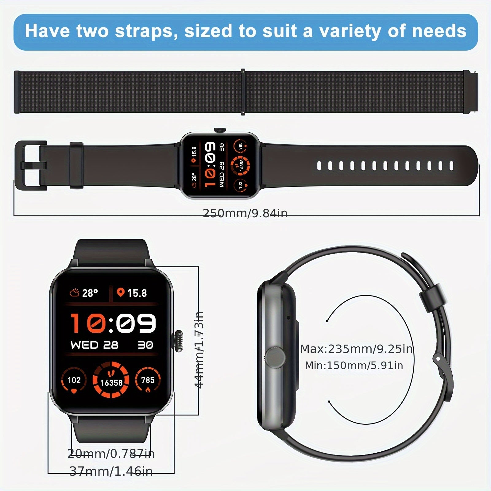 Blackview R50 Smart Watch With Wireless Call Answer\Make Call, 1.85 Inch HD Full Touchscreen, Case Made Of PC And Scratch Resistant Glass, 24H Monitoring, Sleep Monitoring, Sports Tracker, Pedometer, Music Photo Watch With Mi