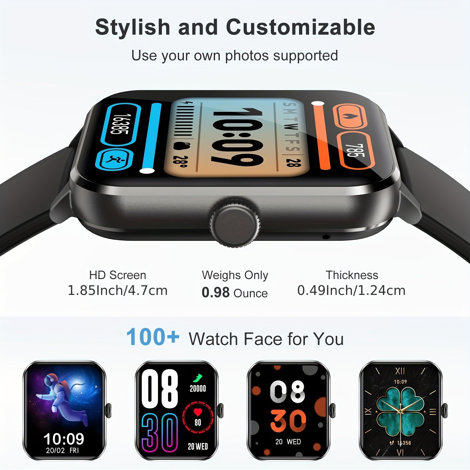 Blackview R50 Smart Watch With Wireless Call Answer\Make Call, 1.85 Inch HD Full Touchscreen, Case Made Of PC And Scratch Resistant Glass, 24H Monitoring, Sleep Monitoring, Sports Tracker, Pedometer, Music Photo Watch With Mi