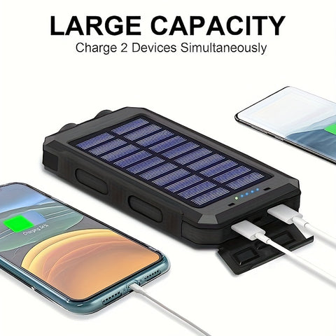 1pc, 8000mAh Solar Power Bank, Solar Charger Portable Charger External Battery Pack USB C Output Port Waterproof Solar Panel Charger With Dual LED Flashlights For IOS, Android And Outdoor Camping