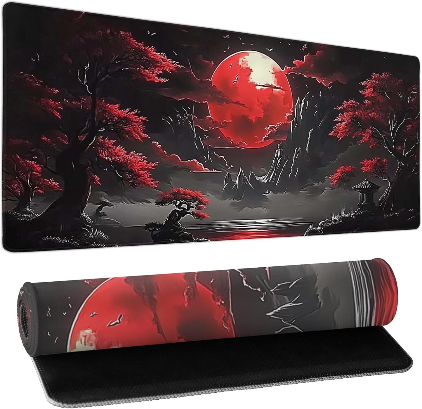Japanese Cherry Blossom Sakura Large Gaming Mouse Pad 31.5×11.8 Inch XL Extended Waterproof Moudepads Non-Slip Rubber Base Keyboard Mat for Work/Office/Home
