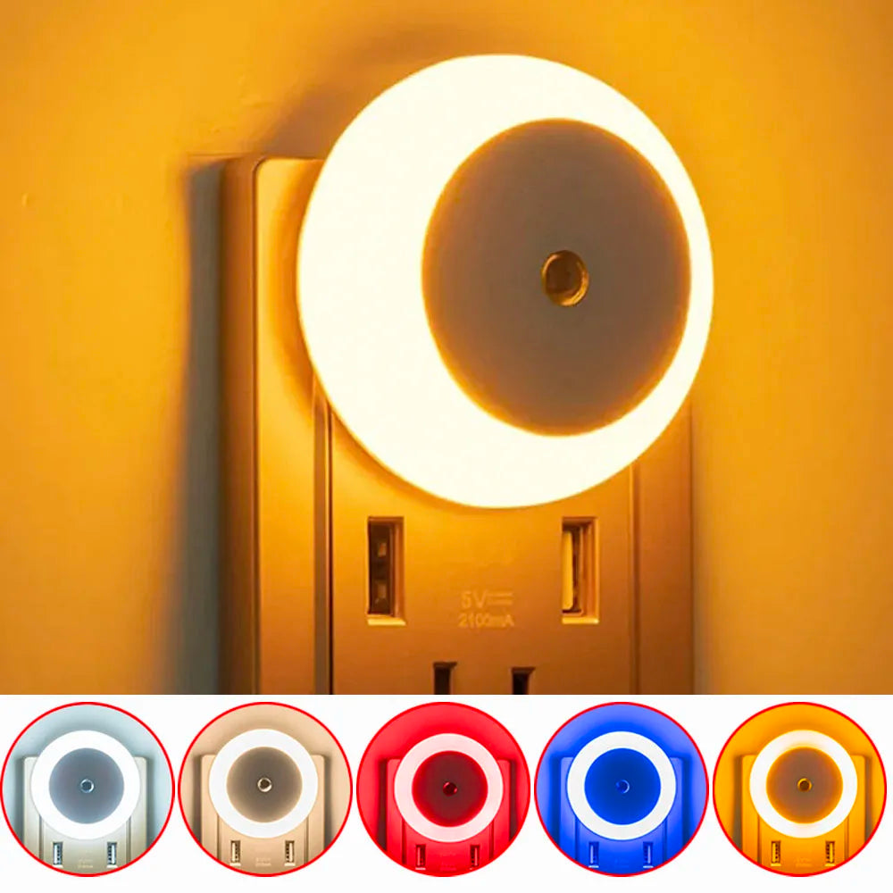 LED Night Light Smart Night Sensor Round Plug in Wall Night Lamp Bathroom Home Kitchen Hallway Staireway Bedroom Nightlight