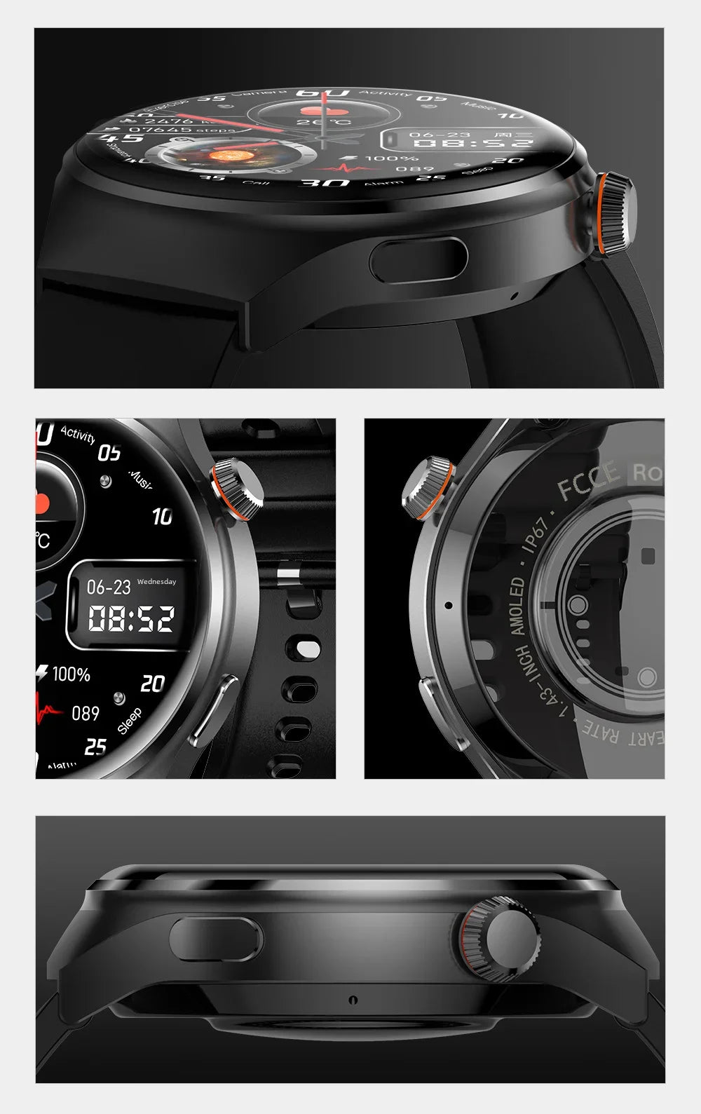 New NFC Men's Smart Watch AMOLED1.43-inch Large Screen Bluetooth Call Heart Rate Detection Outdoor Sports Women's Smartwatches