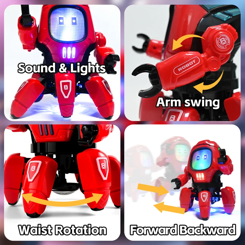 Kids Dance Robots Music LED 6 Claws Octopus Robot Birthday Gift Toys