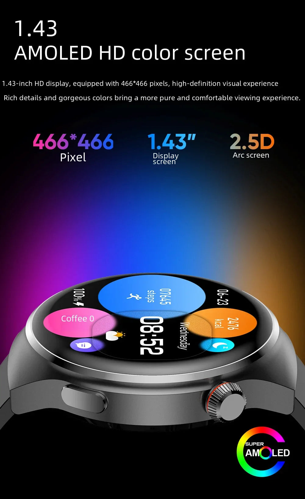 New NFC Men's Smart Watch AMOLED1.43-inch Large Screen Bluetooth Call Heart Rate Detection Outdoor Sports Women's Smartwatches