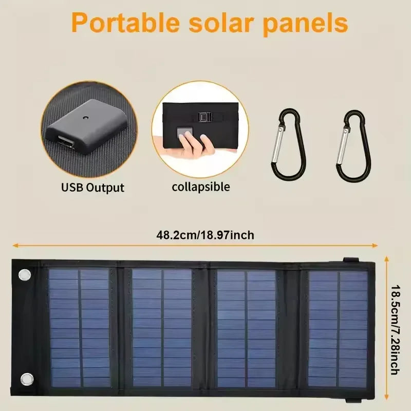 Portable USB Solar Charger Foldable Solar Panel Phone Charging Battery Waterproof Outdoor Mobile Power for Camping Hiking