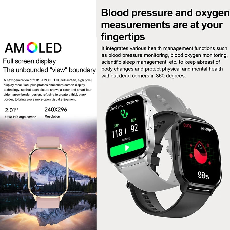 2024 New Smart Watch Heart Rate Sleep Monitor Breathing Training AMOLED HD Screen Bluetooth Call Weather Forecast Smartwatches