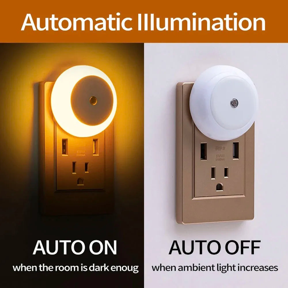 LED Night Light Smart Night Sensor Round Plug in Wall Night Lamp Bathroom Home Kitchen Hallway Staireway Bedroom Nightlight