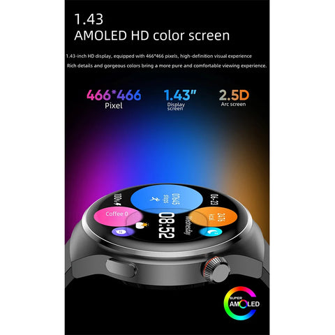 New NFC Men's Smart Watch AMOLED1.43-inch Large Screen Bluetooth Call Heart Rate Detection Outdoor Sports Women's Smartwatches