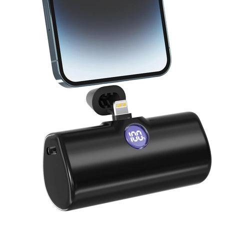 Mini Portable Charger Power Bank Portable 5000mAh Fast Charge LCD Display with Type-C/Lightning Plug Battery Pack