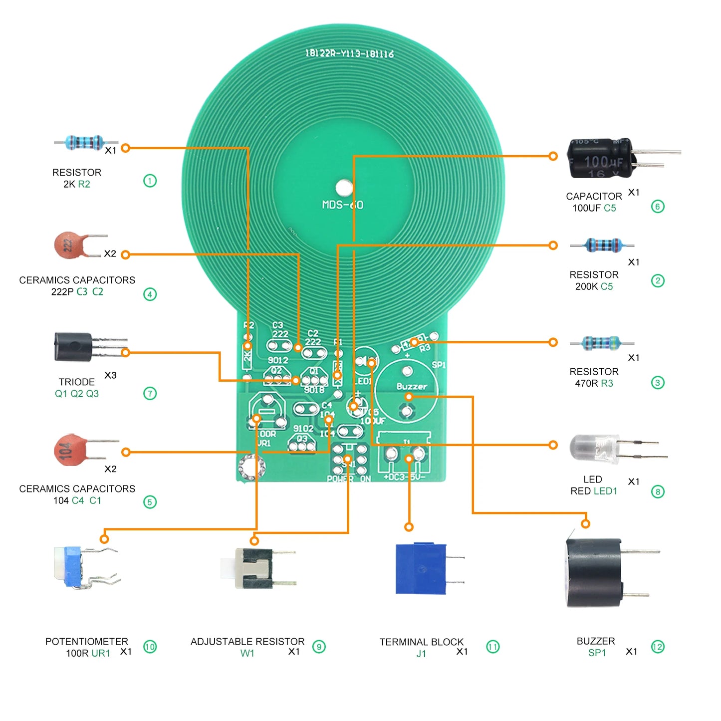 JS-60 DIY Metal Detector Kit DIY Electronic Kit DC 3V-5V 60mm