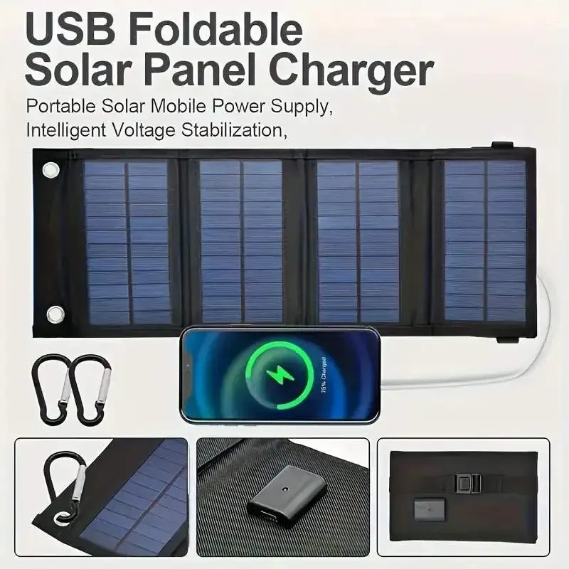 Portable USB Solar Charger Foldable Solar Panel Phone Charging Battery Waterproof Outdoor Mobile Power for Camping Hiking