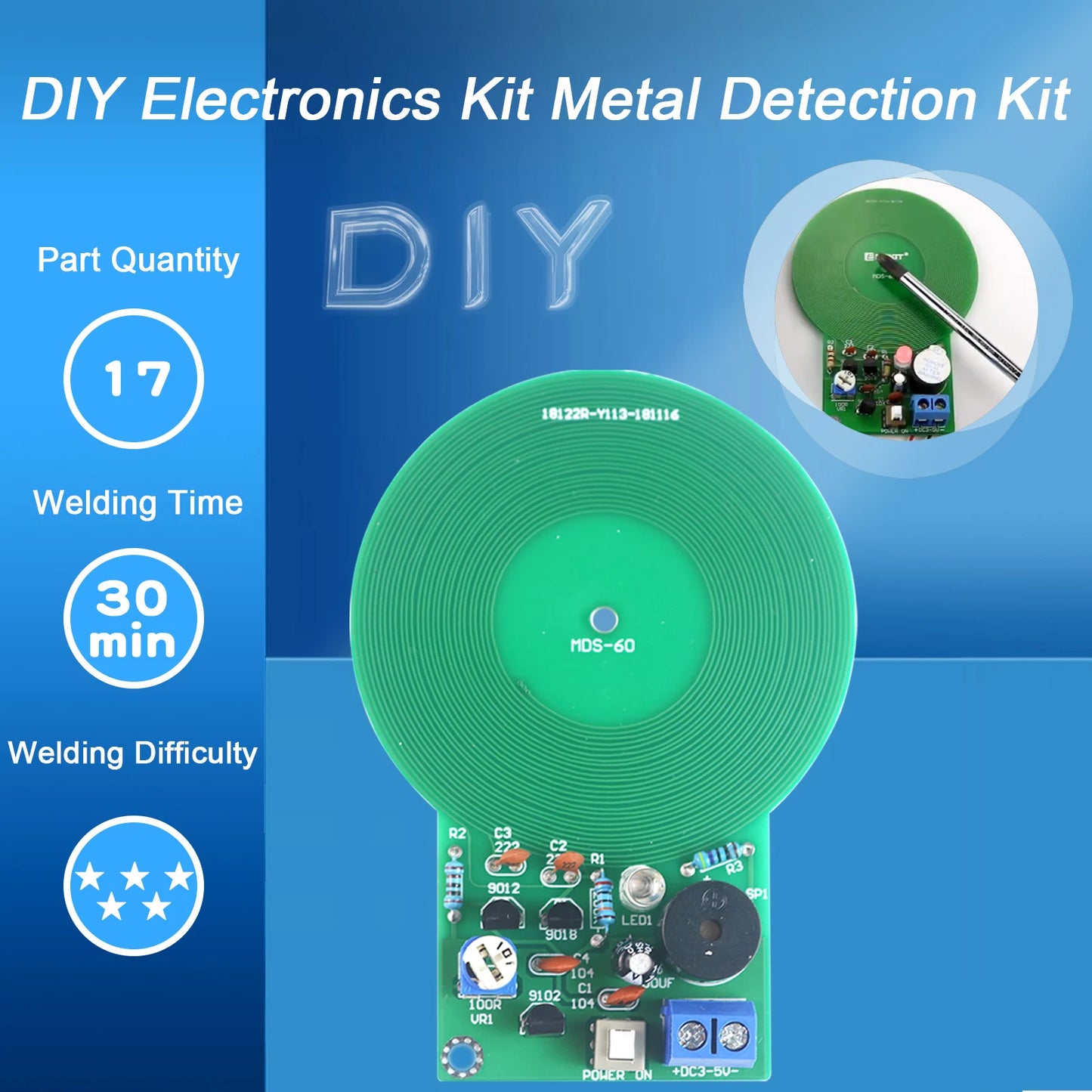JS-60 DIY Metal Detector Kit DIY Electronic Kit DC 3V-5V 60mm