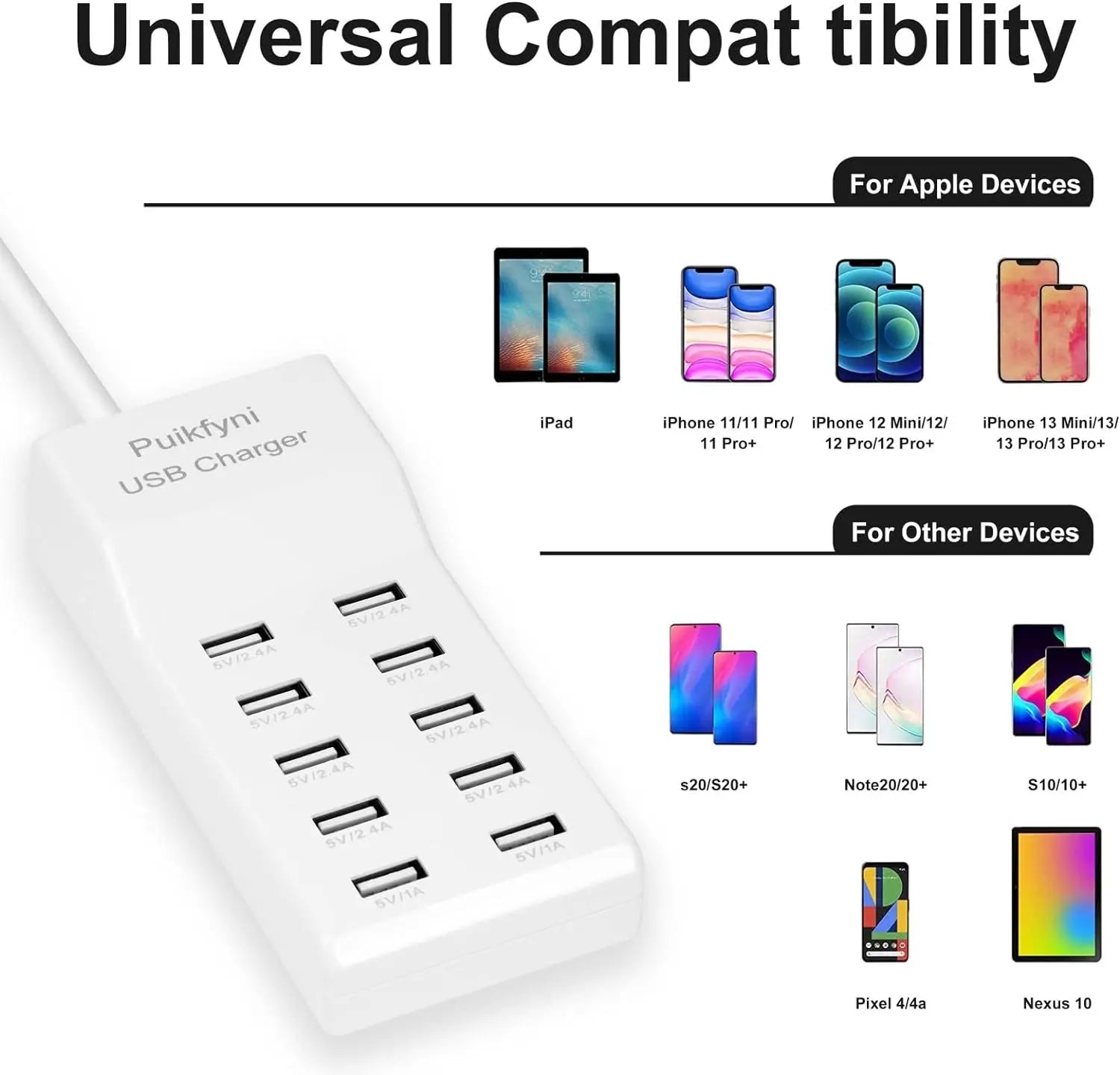 USB Charger Station,10-Port 50W Multiple USB Charging Station Multi Ports USB Charger Charging for Tablet Laptop Computer