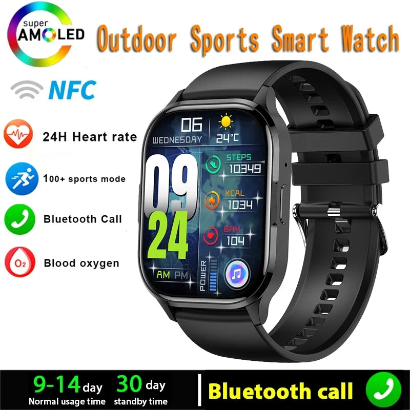 2024 New Smart Watch Heart Rate Sleep Monitor Breathing Training AMOLED HD Screen Bluetooth Call Weather Forecast Smartwatches