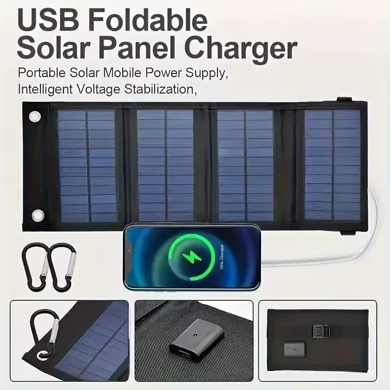 Portable USB Solar Charger Foldable Solar Panel Phone Charging Battery Waterproof Outdoor Mobile Power for Camping Hiking