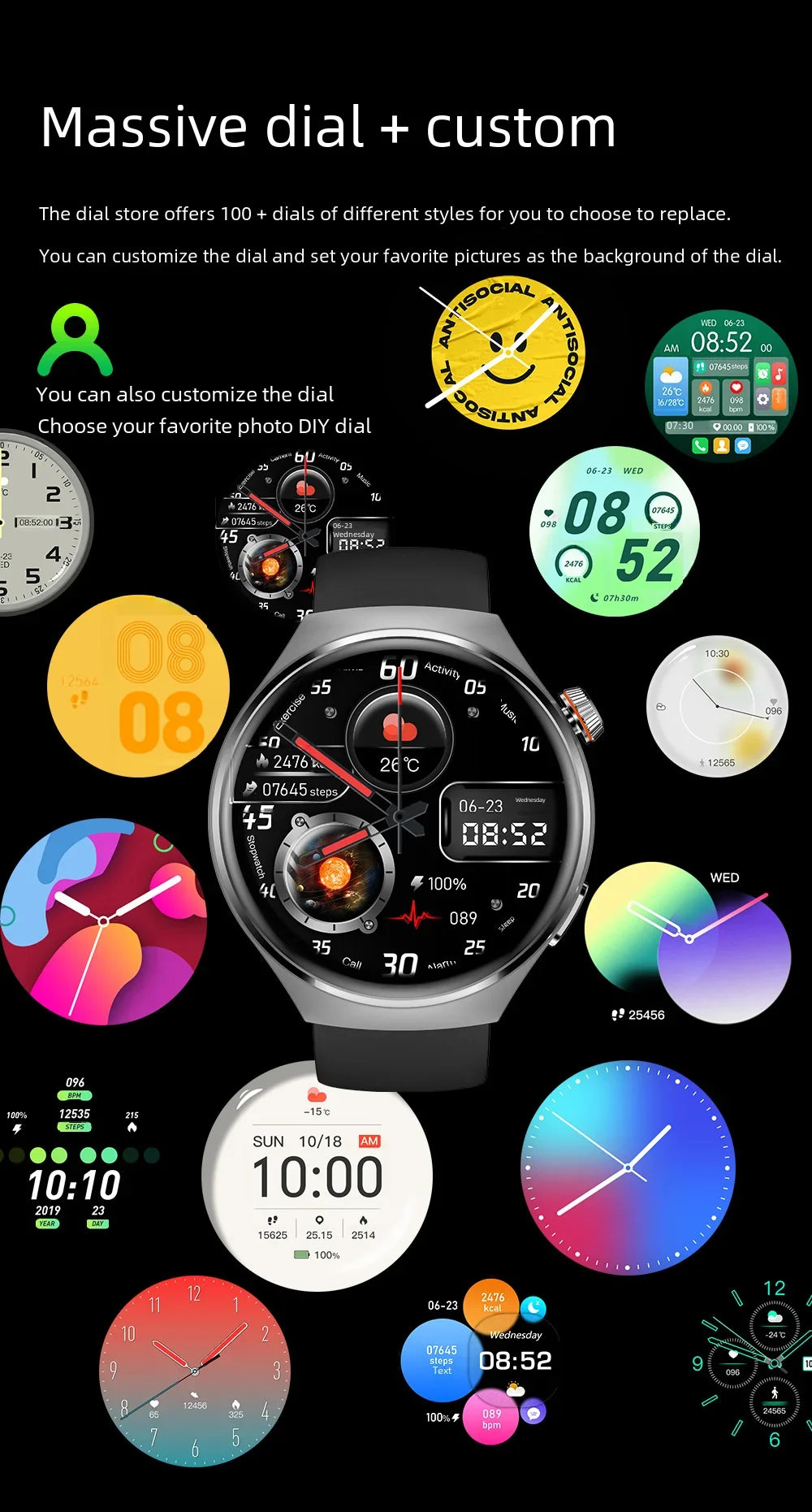 New NFC Men's Smart Watch AMOLED1.43-inch Large Screen Bluetooth Call Heart Rate Detection Outdoor Sports Women's Smartwatches