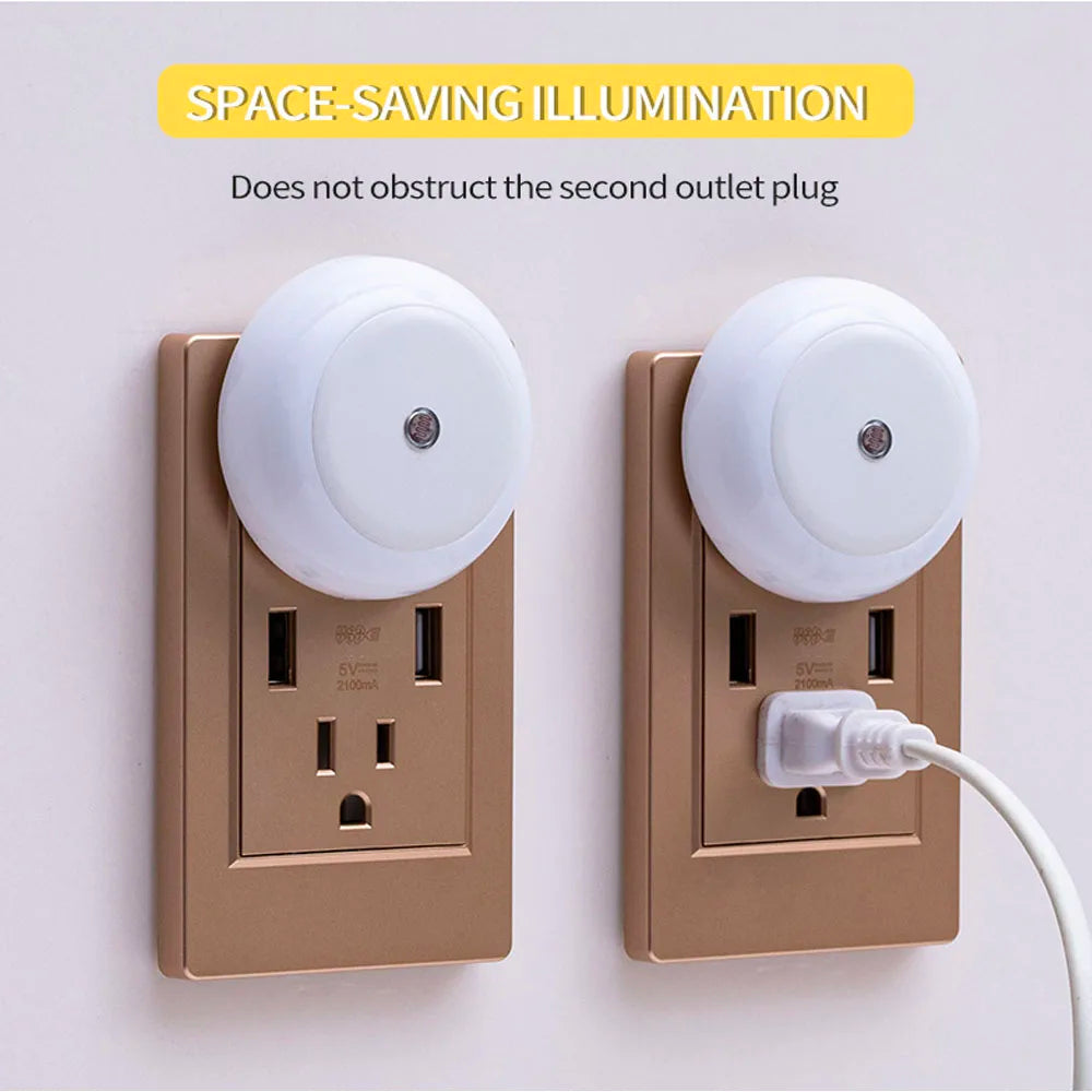 LED Night Light Smart Night Sensor Round Plug in Wall Night Lamp Bathroom Home Kitchen Hallway Staireway Bedroom Nightlight