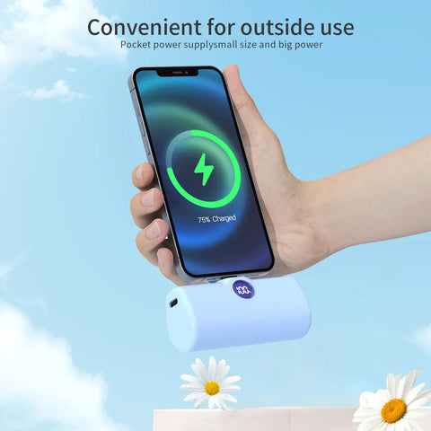 Mini Portable Charger Power Bank Portable 5000mAh Fast Charge LCD Display with Type-C/Lightning Plug Battery Pack