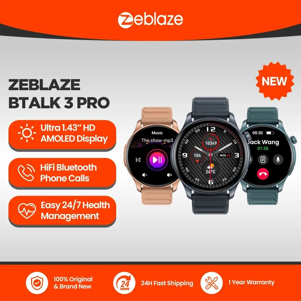 New Zeblaze Btalk 3 PRO Smart Watch 1.43" AMOLED Display Bluetooth