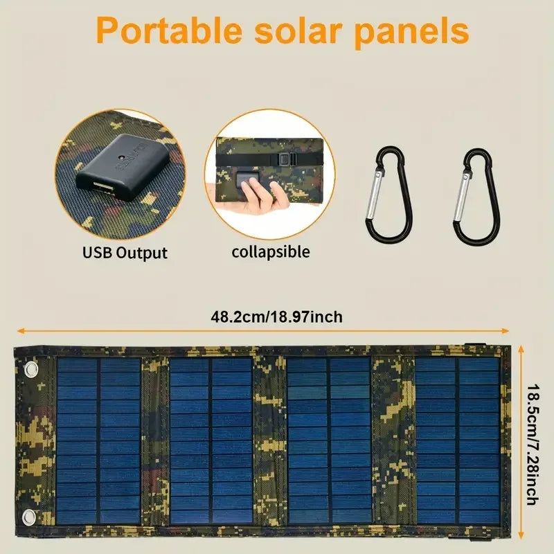 Portable USB Solar Charger Foldable Solar Panel Phone Charging Battery Waterproof Outdoor Mobile Power for Camping Hiking