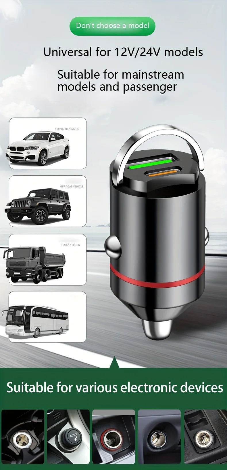 66W Flash Car Charger with Pull Ring - Ultra-Compact PD+USB Dual Port for Rapid Charging - Discreet Mini Design