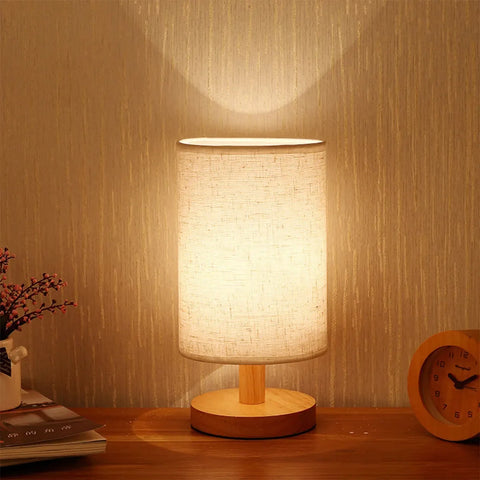Wooden Desk Lamp Bedside Lamp Night Light Eye Protection Table Light With Cylinder Lamp Shade Home Decor USB Rechargeable Lamp